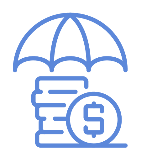 Icon of umbrella over a stack of coins and dollar sign to represent paid time off
