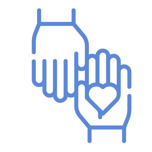 Icon of hands holding heart to represent community service